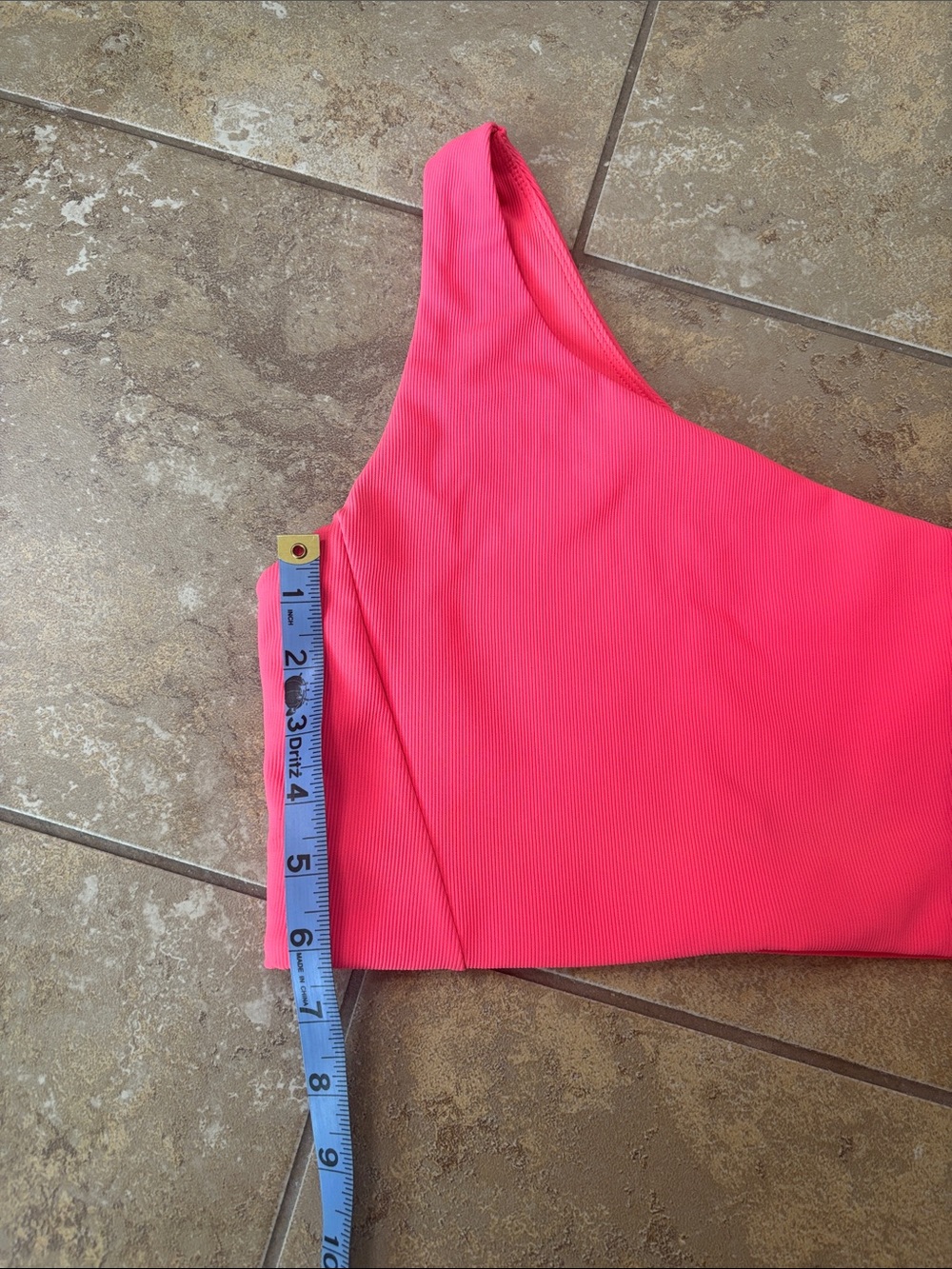 WILO the label Hot coral One Shoulder ribbed Active Bra top cropped Top Size L - Picture 10 of 11